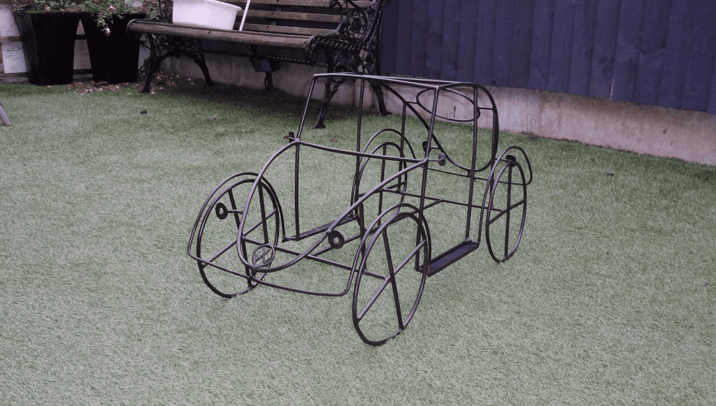 Vehicle-inspired bespoke garden planter in black finish